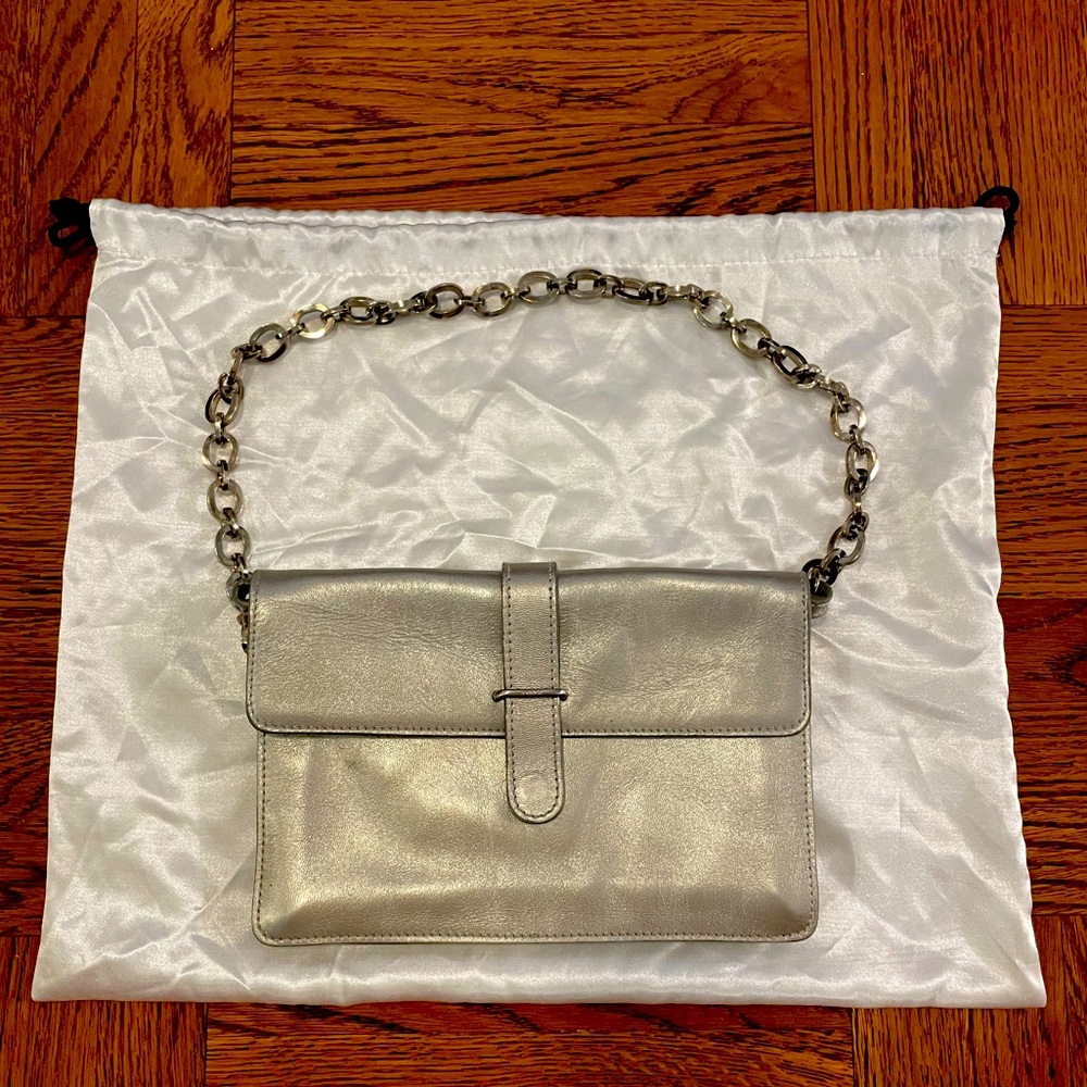 Furla Silver Leather Clutch on Chain